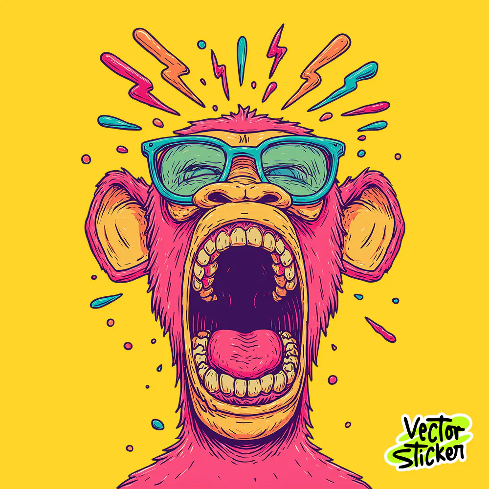 Free Colorful Screaming Monkey Cartoon Sticker PNG & Vector