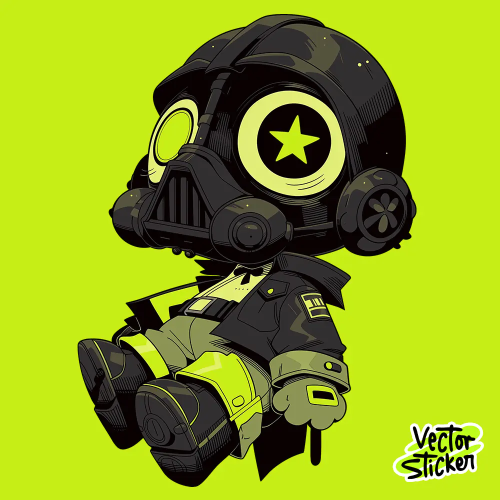 Toxic Neon Space Villain Chibi Sticker Design PNG