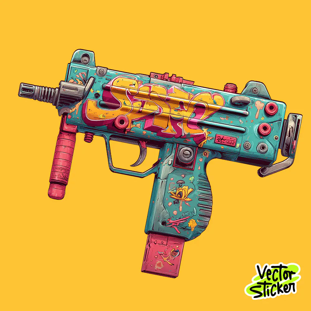 Graffiti Uzi Submachine Gun Colorful Street Art Sticker PNG