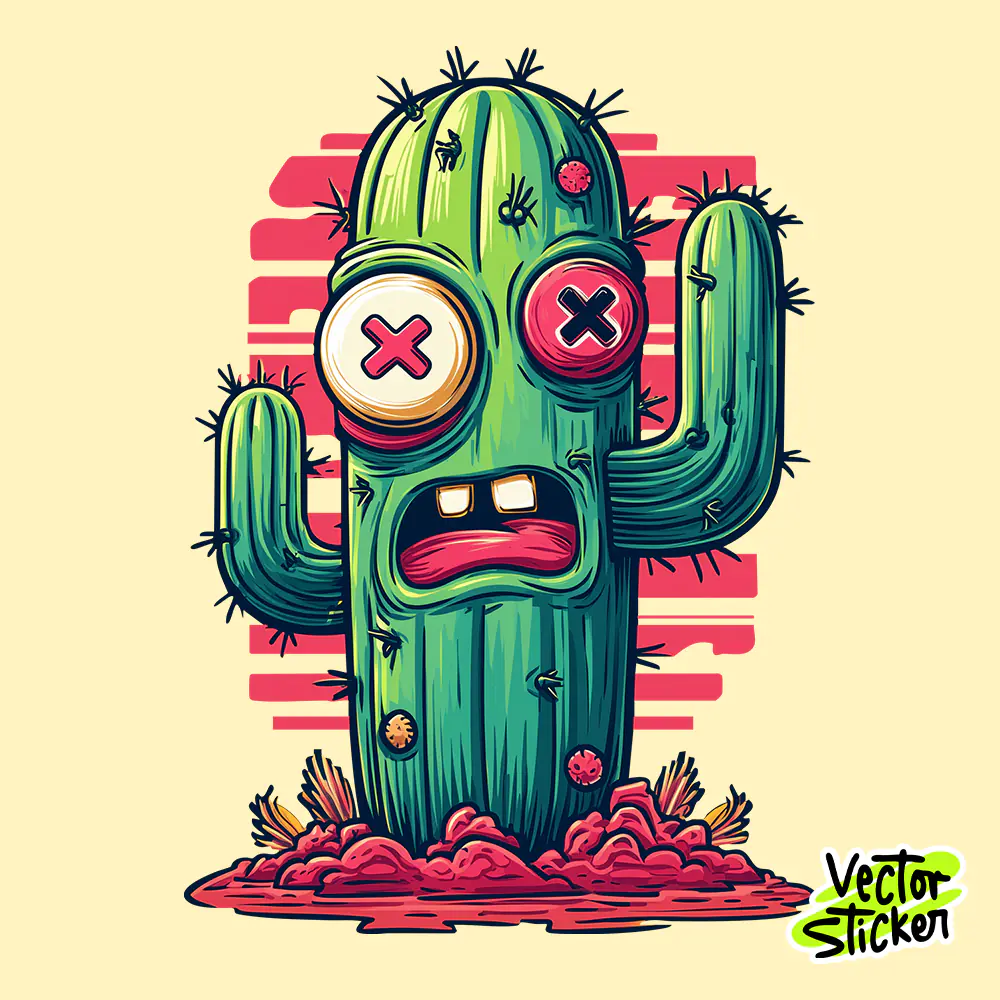 Funny Cactus Cartoon Illustration – Cool Vector Character T-Shirt Design
