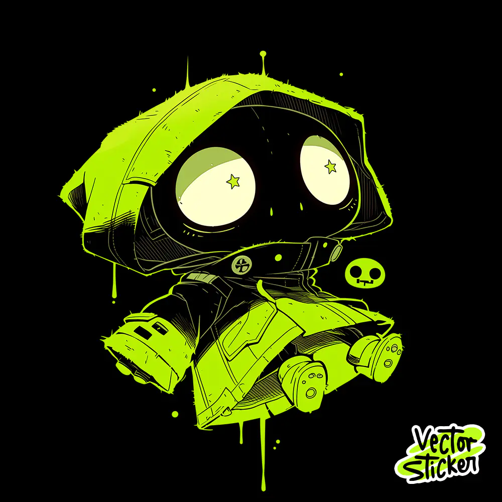 Neon Horror Chibi Mask Cartoon Character Sticker PNG