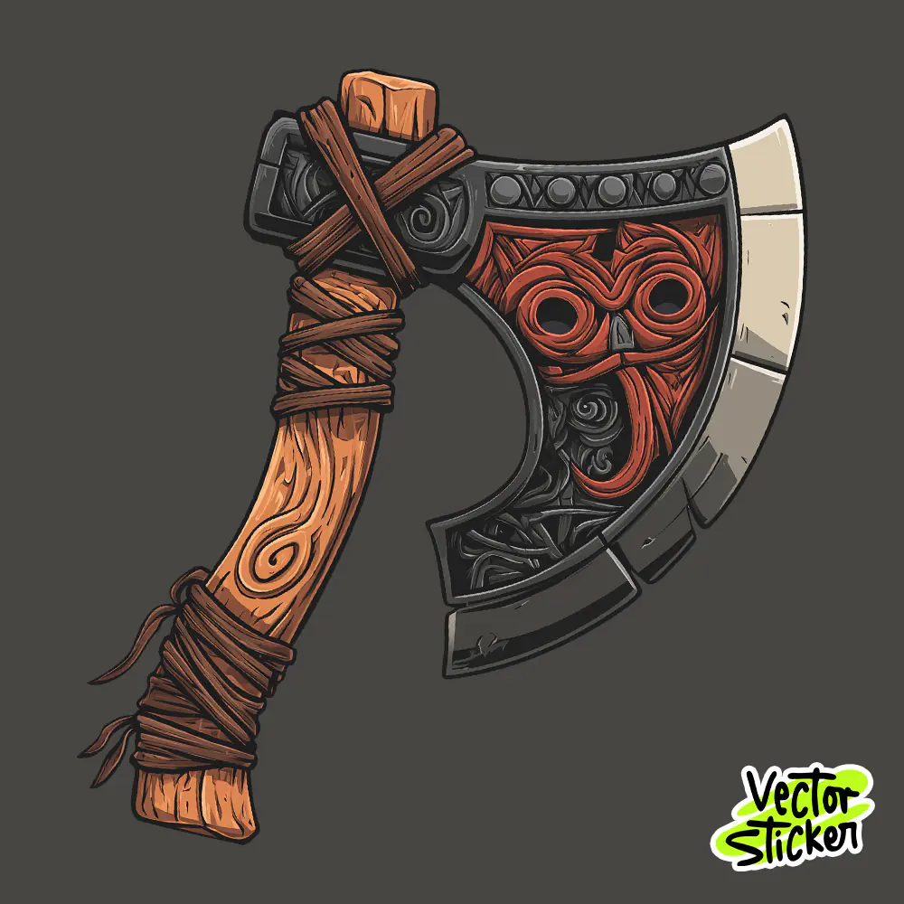 Ornamental Battle Axe Carved Weapon Sticker Design PNG
