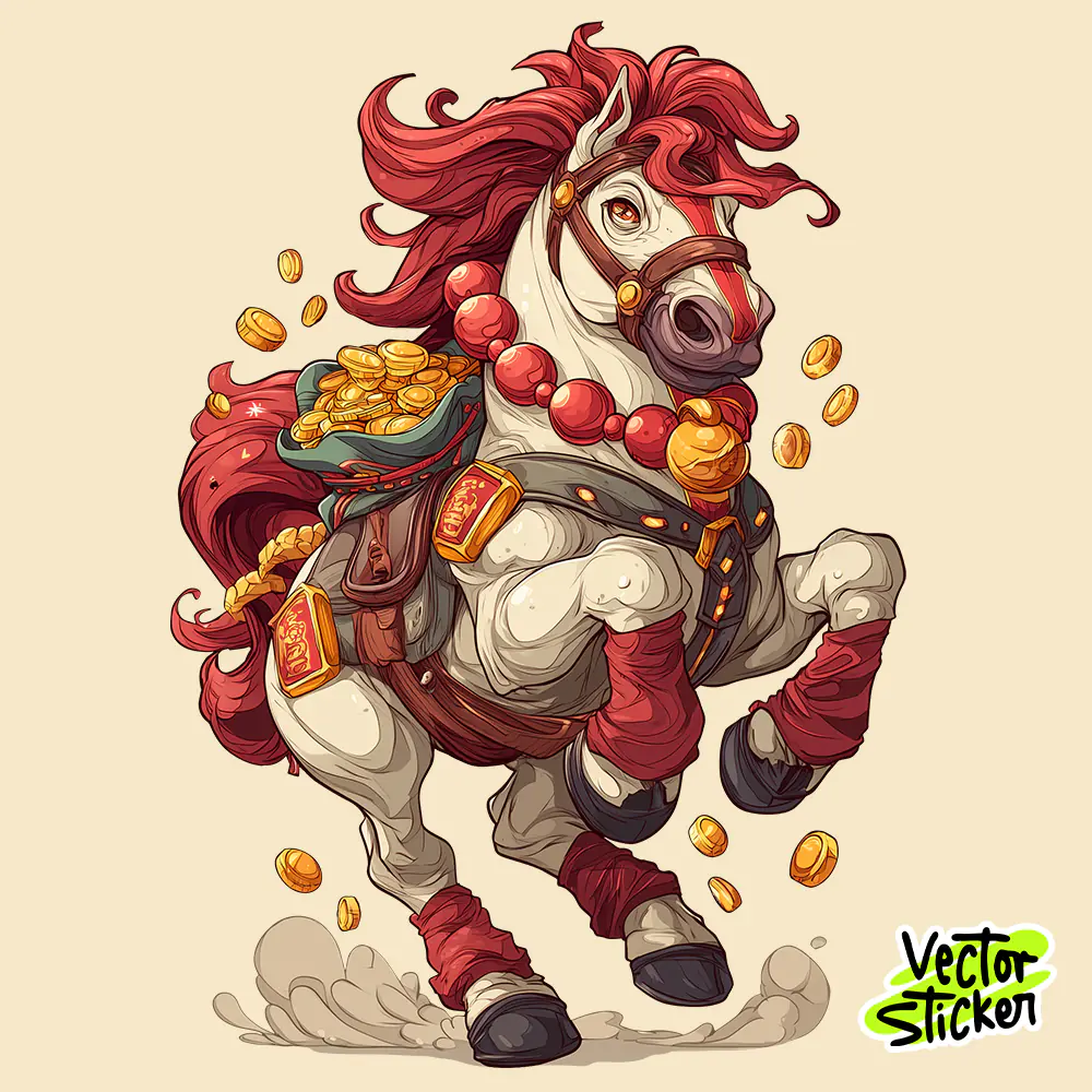 Running Chinese New Year Fortune Horse – Wealth Symbol PNG Illustration