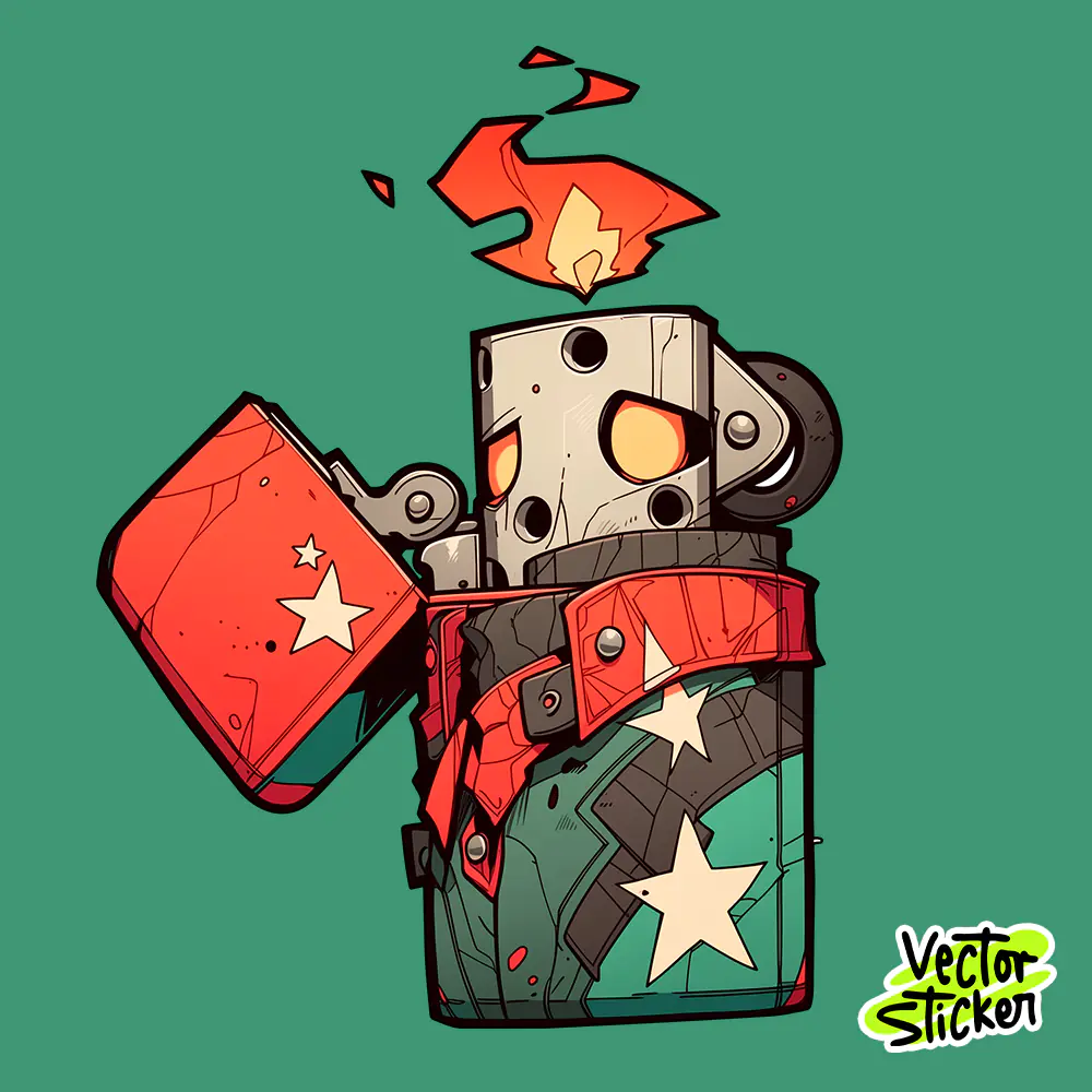 Vintage Robot Lighter Cartoon Illustration Sticker PNG
