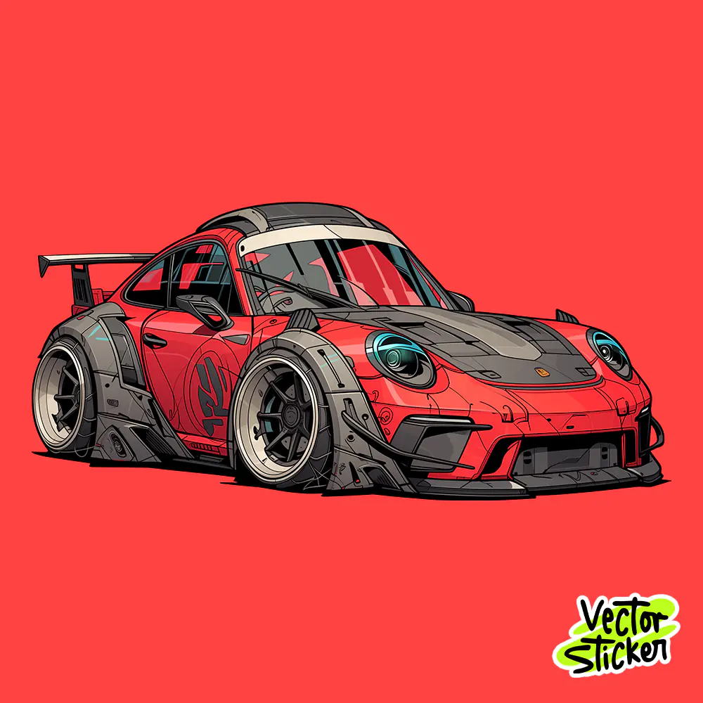 Crimson Red Custom Porsche 911 T-Shirt Design Free PNG Download