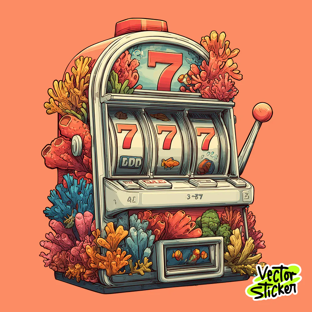 Lucky Slot Machine Casino Illustration Sticker PNG