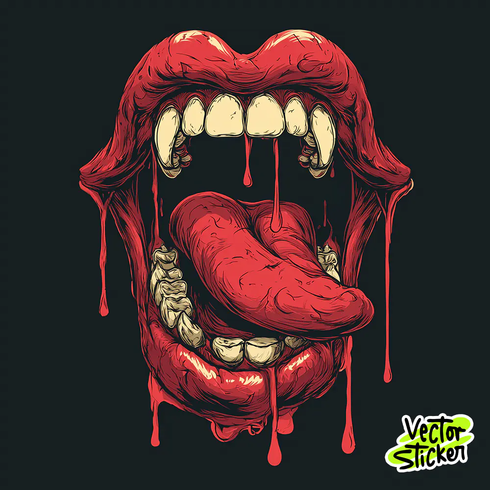 Dripping Lips Illustration Sticker PNG Free Download | Horror Mouth Illustration Art