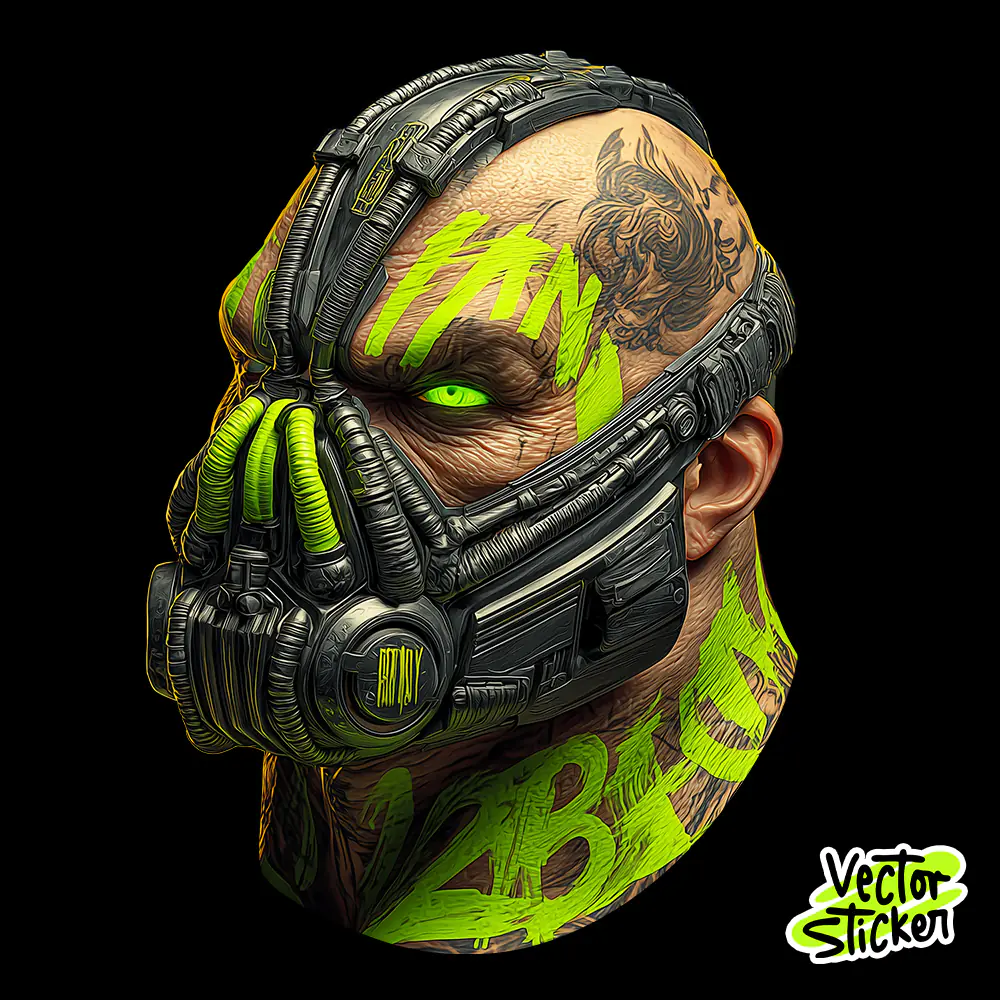 Neon Tactical Respirator Mask Futuristic Fighter Sticker PNG