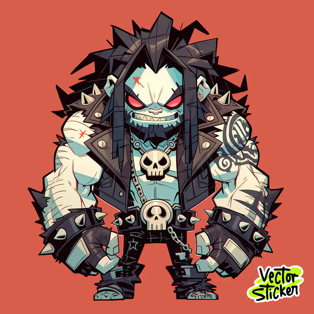 Dark Metal Monster Biker Character Sticker – Skull Lobo Sticker PNG