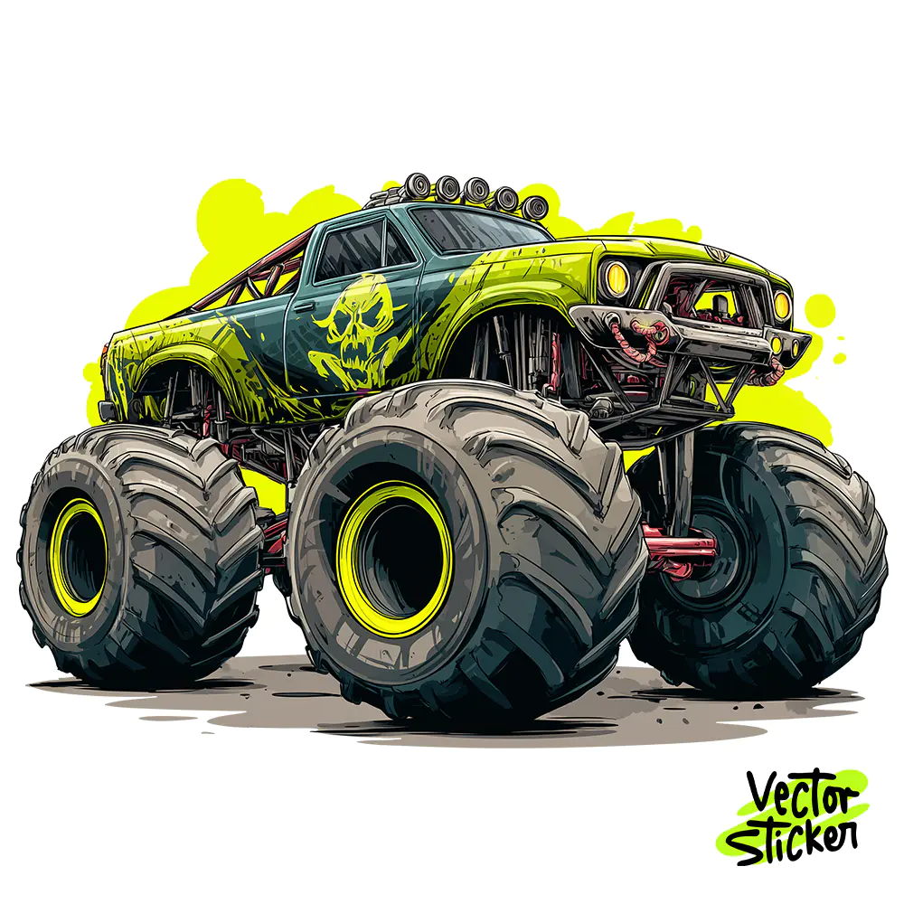 Cartoon Monster Truck Skull Off Road Illustration Sticker PNG