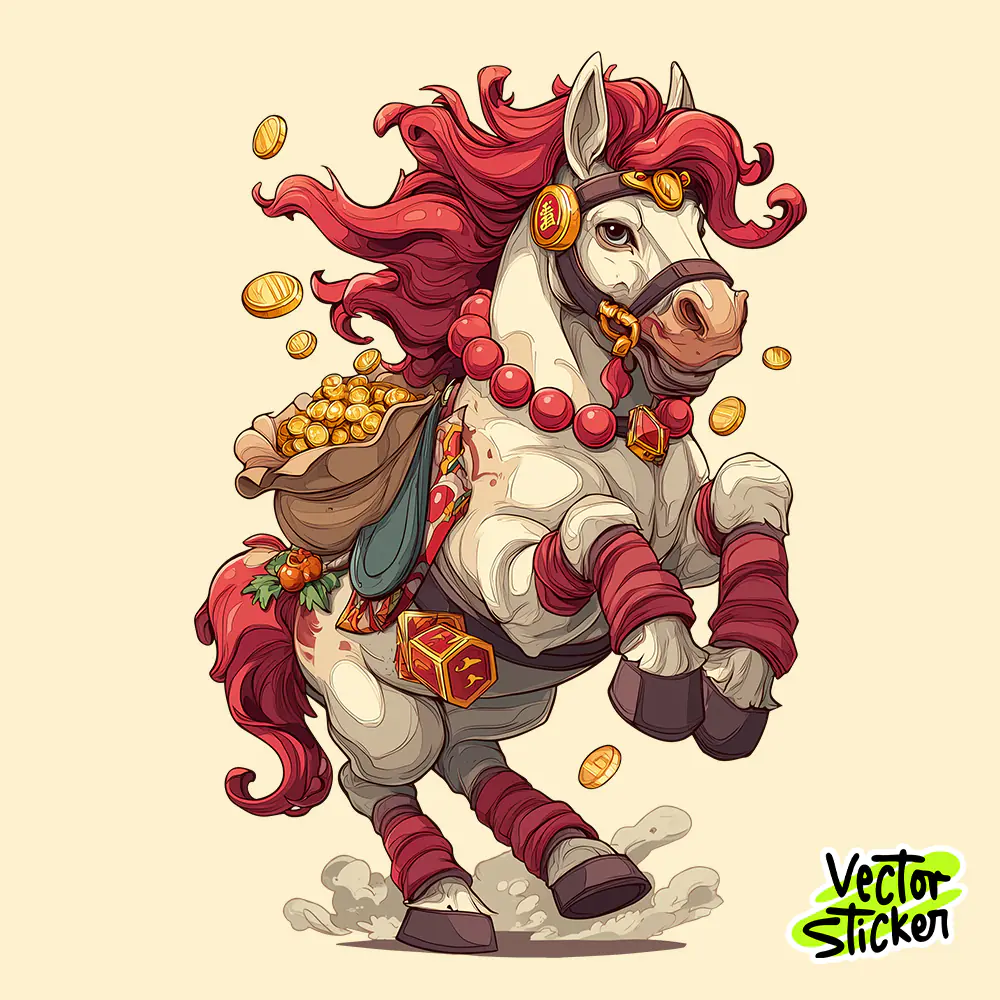Chinese New Year Prosperity Horse Carrying Gold Bag Illustration