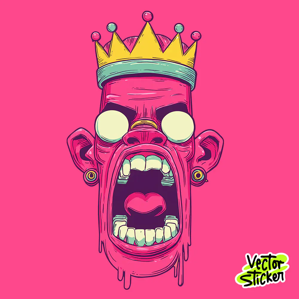 Neon King Scream Face PNG Pop Art Streetwear T-Shirt Design