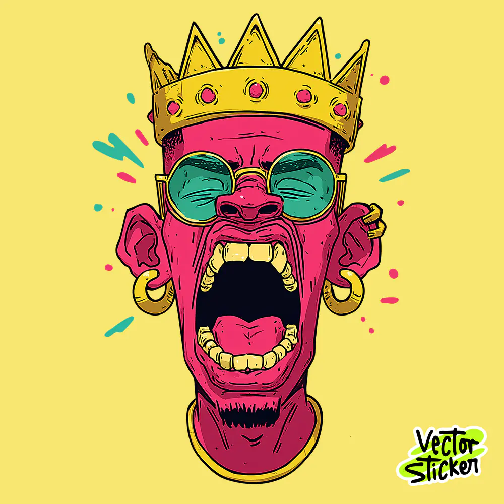 Free Premium T-Shirt Designs – Screaming King Side Profile Illustration