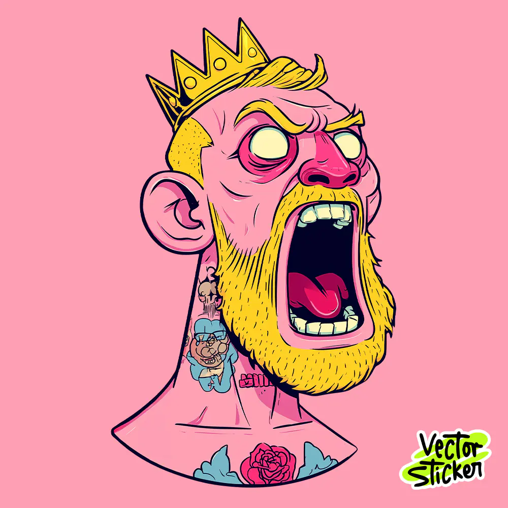 MMA Fighter King  Beard Crown Illustration PNG for T-Shirt Design