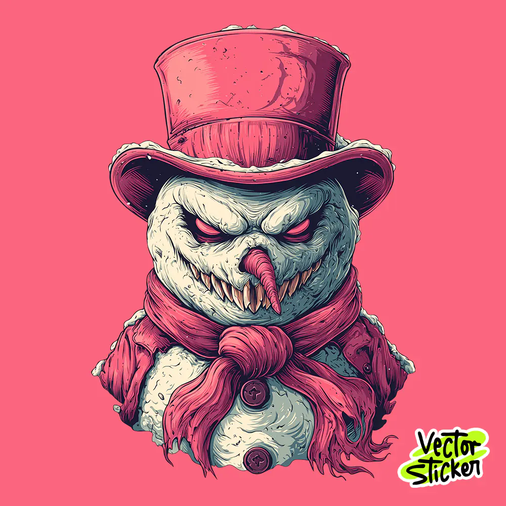 Sinister Snowman Sticker | Pink-Hat Horror Snowman Vector PNG for Holidays & Merch