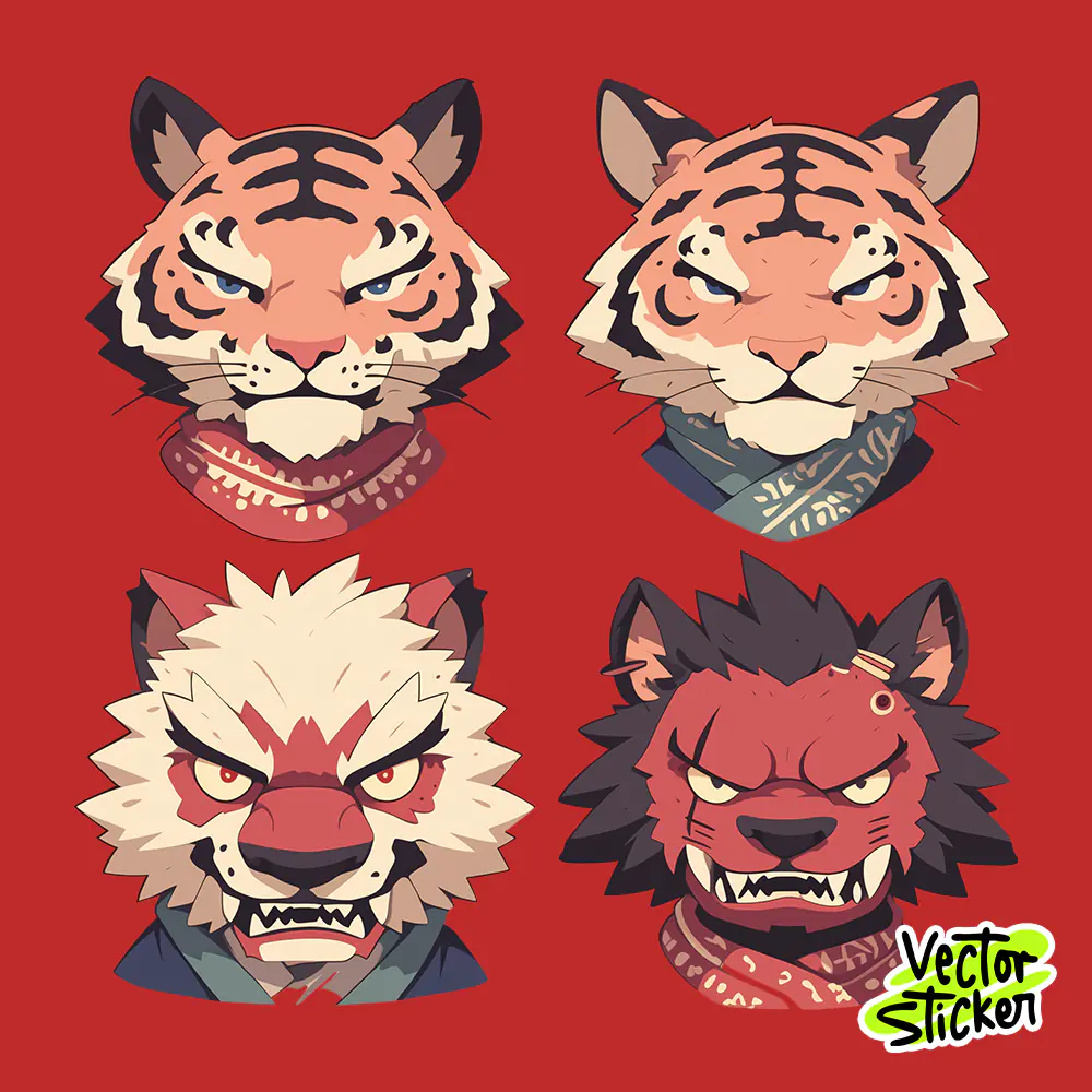Free Sticker Designs – Tiger Cartoon Sticker Pack PNG