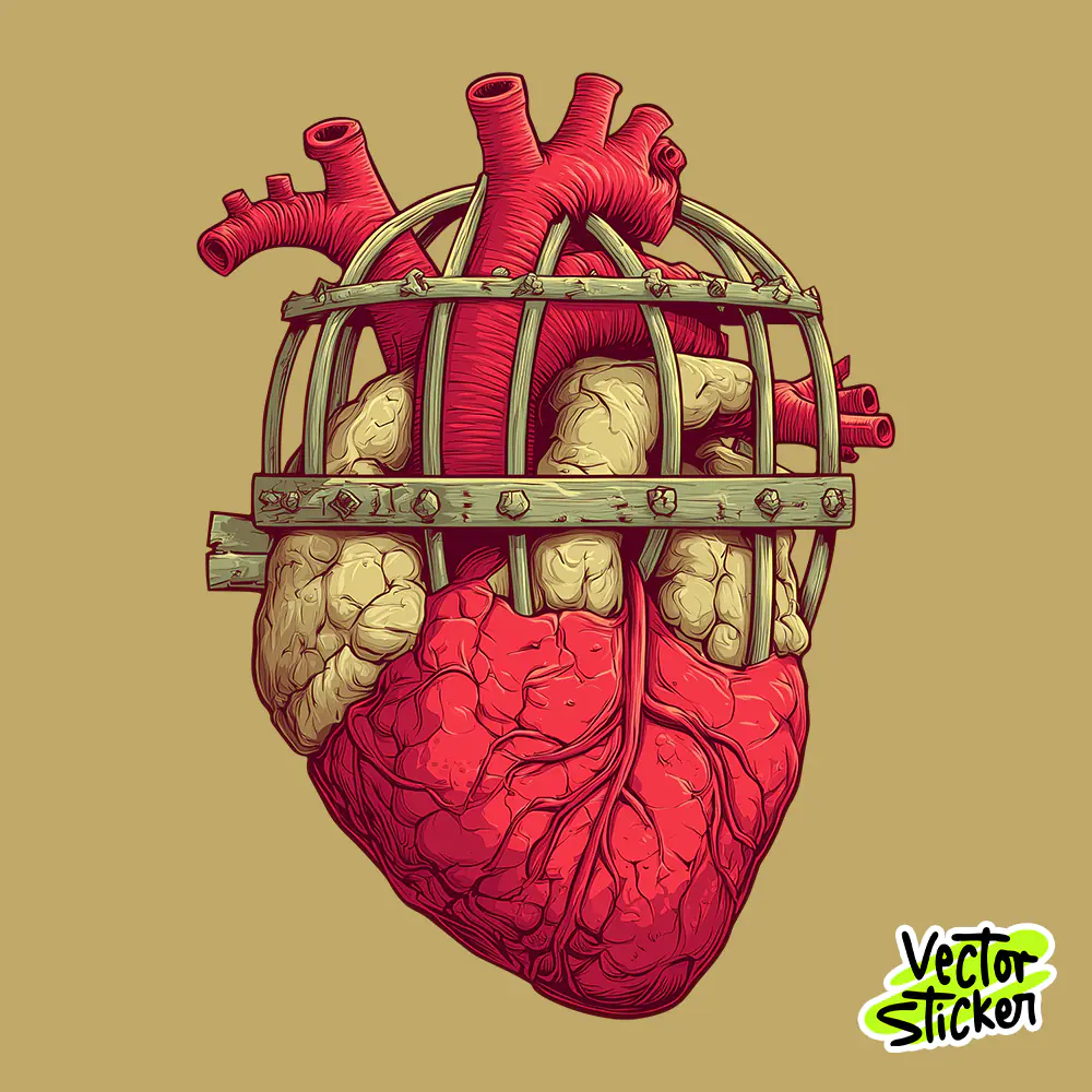 Heart in Cage Anatomical Concept Free T Shirt Design