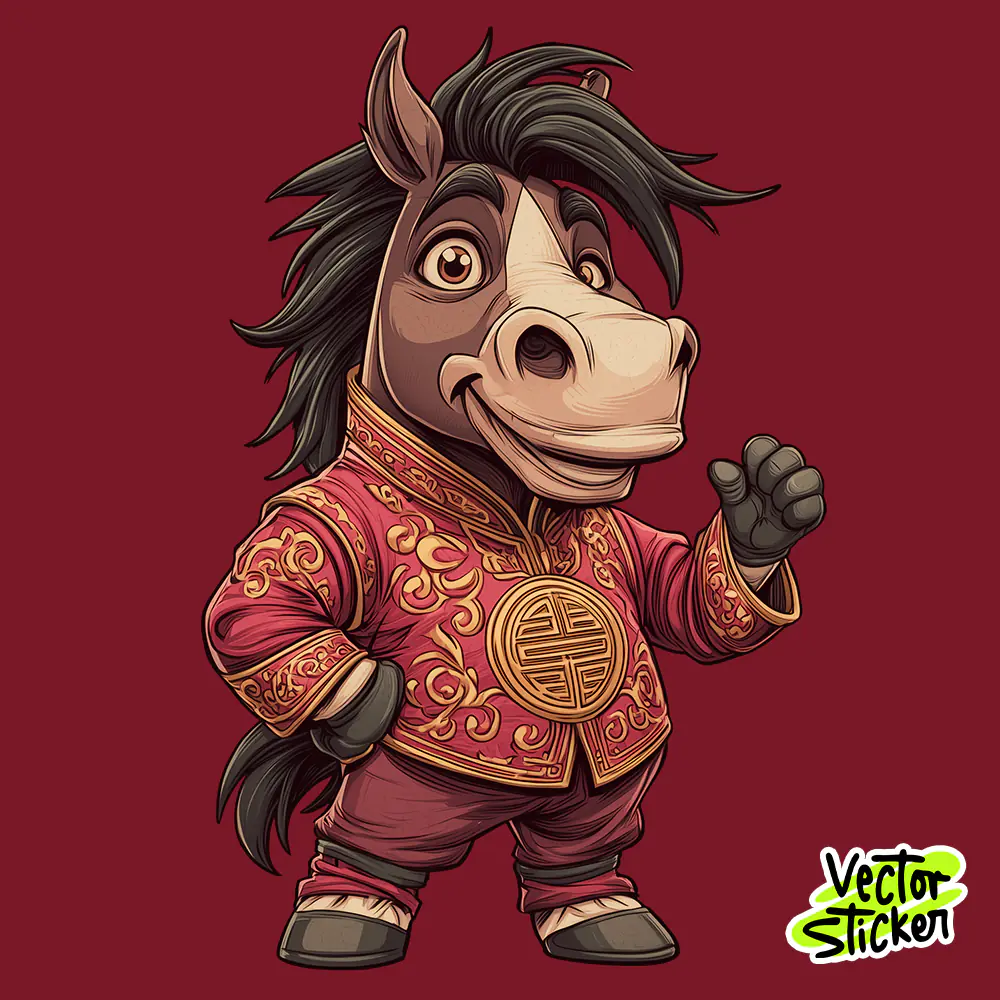 Anthropomorphic Chinese New Year Horse Mascot Standing Illustration