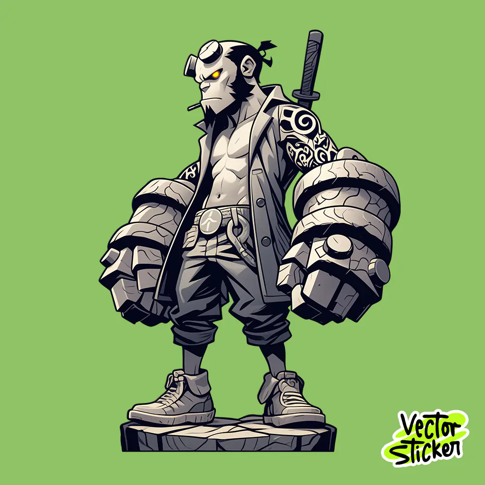 Hellboy Dark Demon Warrior Sticker – Free Monochrome PNG Character