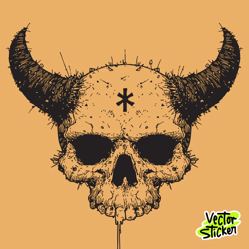 Horned Skull Vector Sticker PNG Free Download | Gothic Skull Art