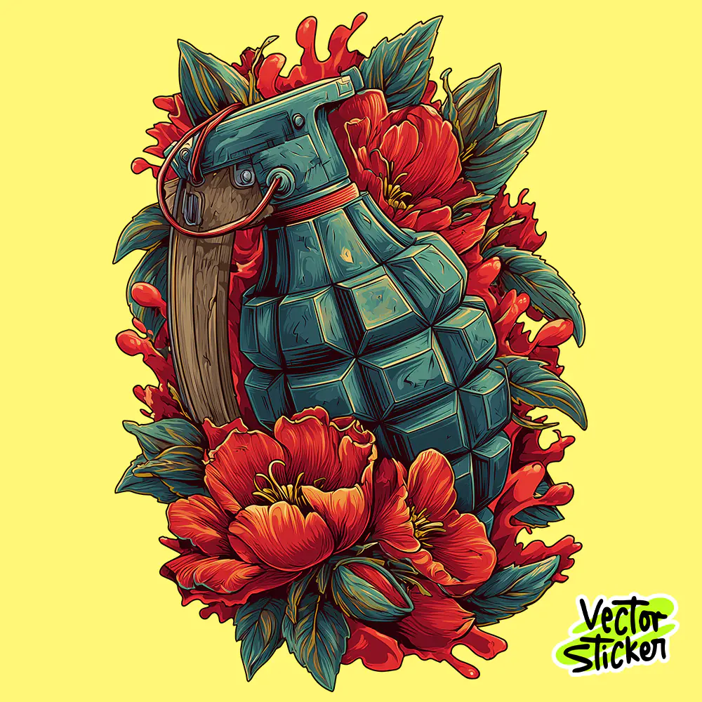 Floral Grenade Tattoo Style T-Shirt Design – Free High-Resolution PNG