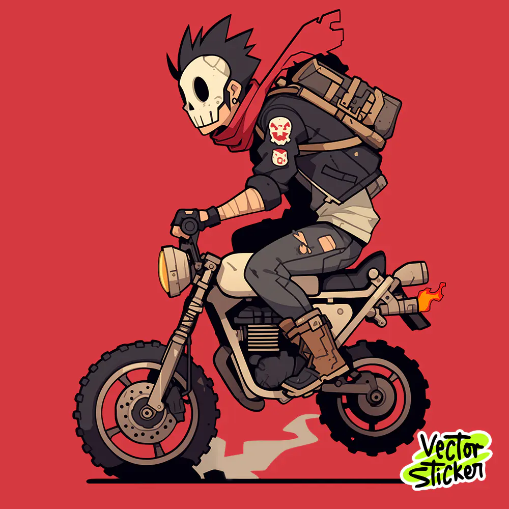 Masked Rider Motorcycle Illustration – Post-Apocalyptic Biker Sticker