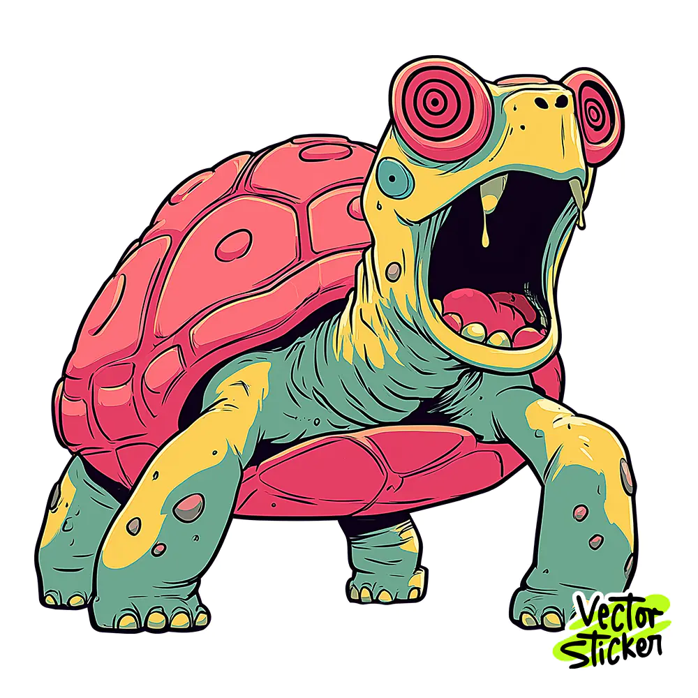 Funny Crazy Cartoon Turtle Wide Mouth Character Sticker PNG