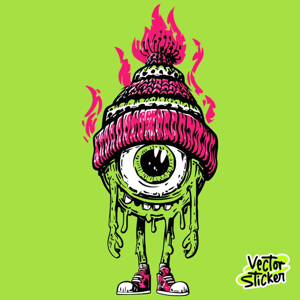 Flaming Eyeball Monster Graffiti Sticker Free PNG Download | Vectorsticker