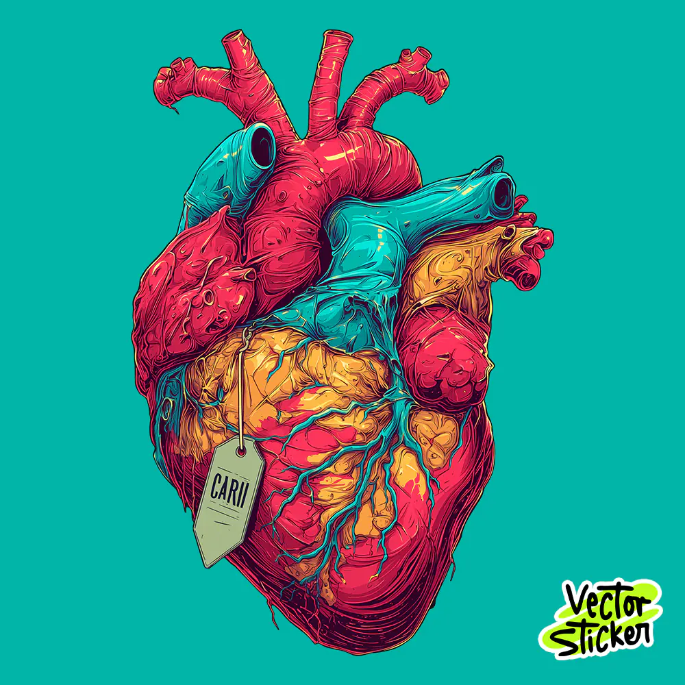 Colorful Anatomical Human Heart Illustration T-Shirt Design PNG