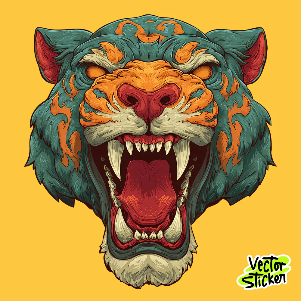 Blue Roaring Tiger Head Illustration – Vintage Bold Animal Art For T shirt Design