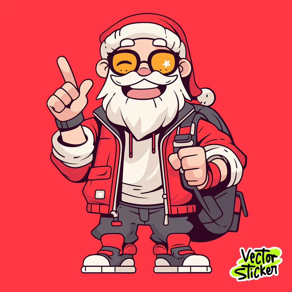 Modern Cool Santa – Trendy Christmas Sticker Illustration Vector Art