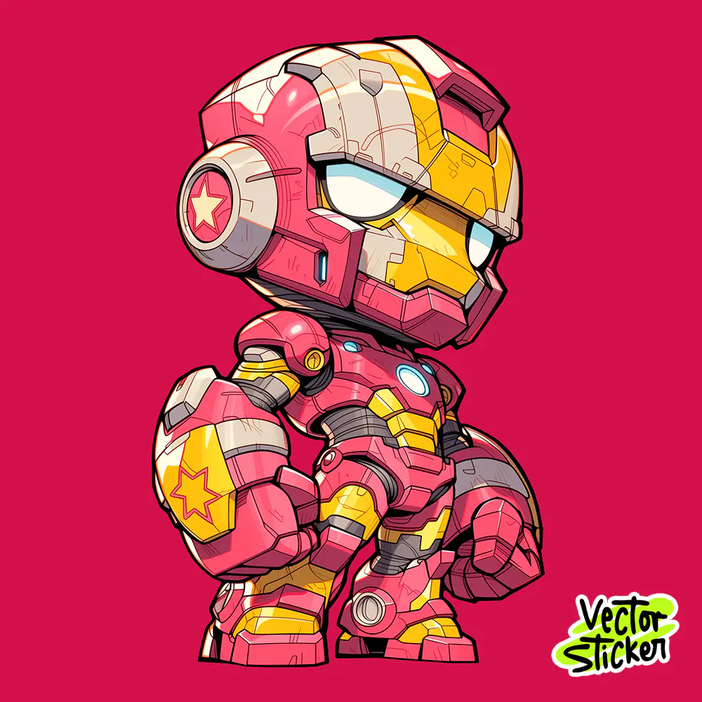 Chibi Ironman Sticker Cartoon Superhero Bold Red Armor