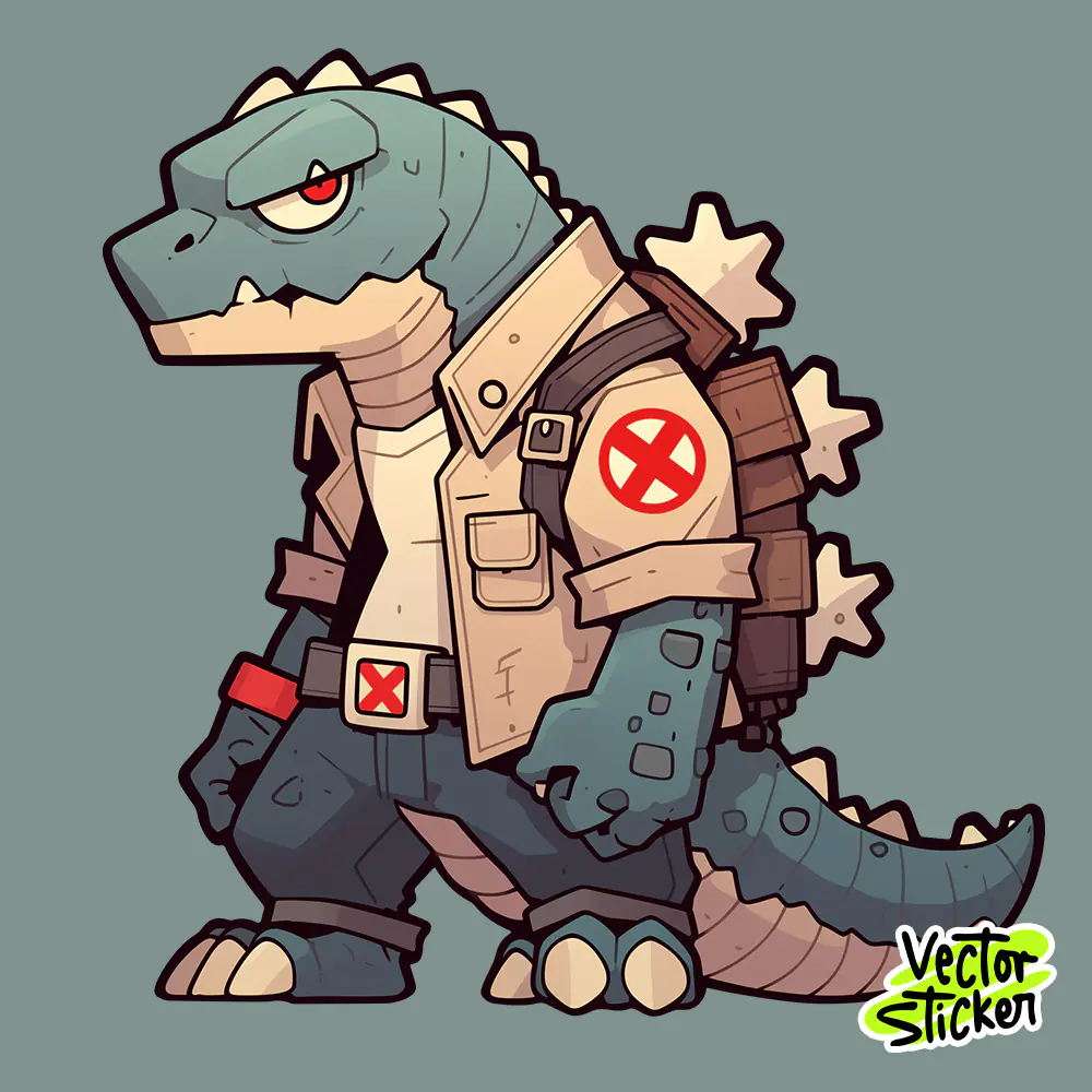 Cartoon Godzilla Illustration Sticker  — Kaiju Monster PNG for Stickers & Prints