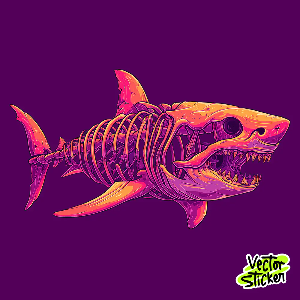 Free Skeleton Shark T-Shirt Design – Neon Bone Fish Illustration PNG