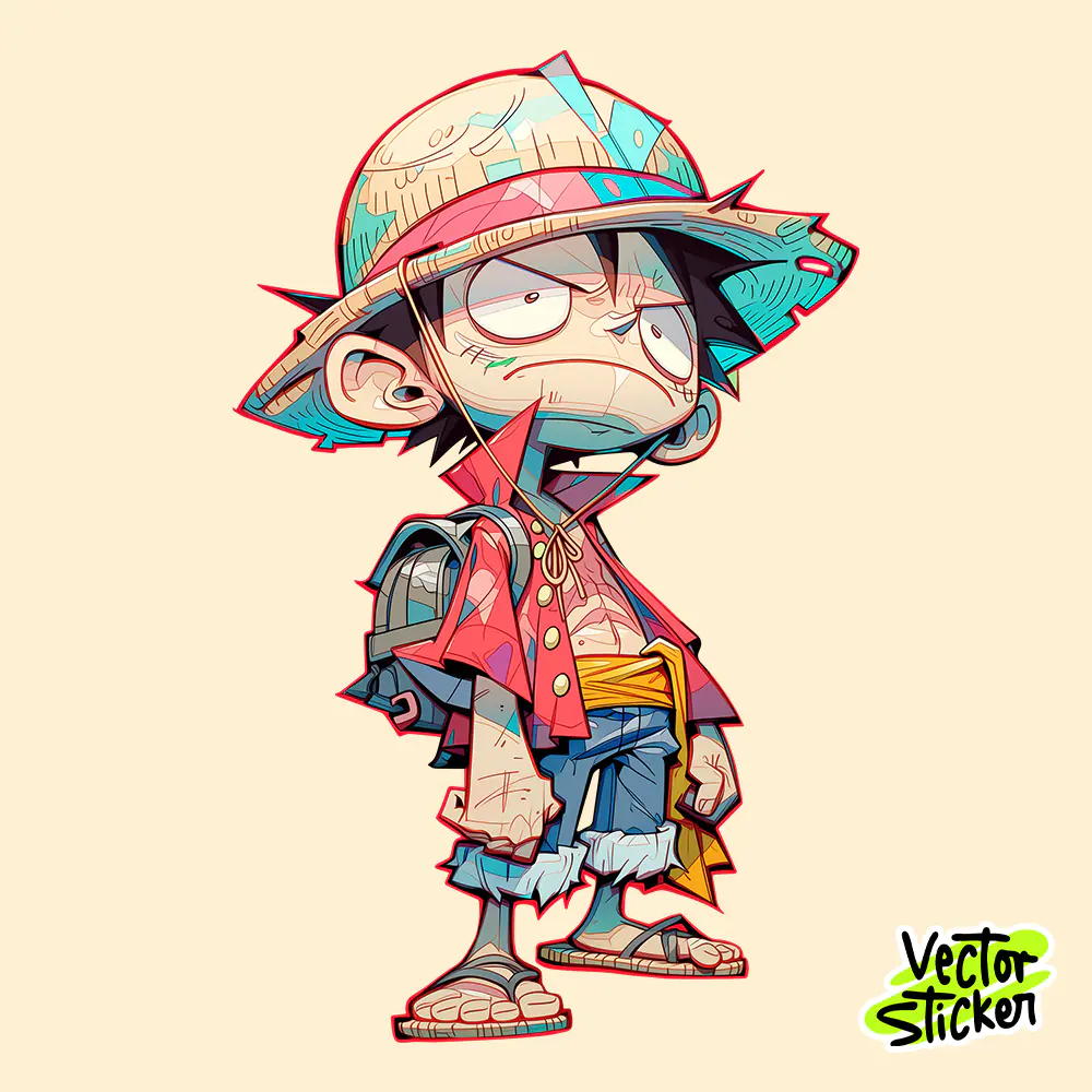 Anime Pirate Boy Straw Hat Character Sticker – Cartoon Adventure PNG