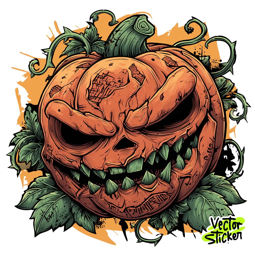 Evil Halloween Pumpkin T shirt Sticker Design