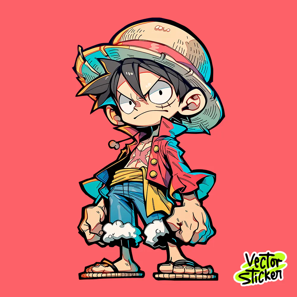 Straw Hat Pirate Boy Attitude Anime Style Sticker PNG