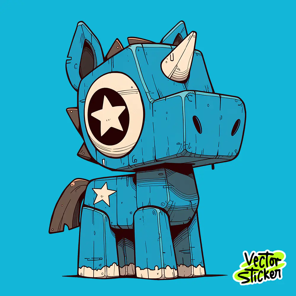 Blue Wooden Toy Horse Cartoon Sticker Design PNG