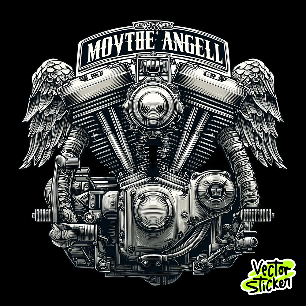 V-Twin Motorcycle Engine Winged T-Shirt Design Free PNG Download