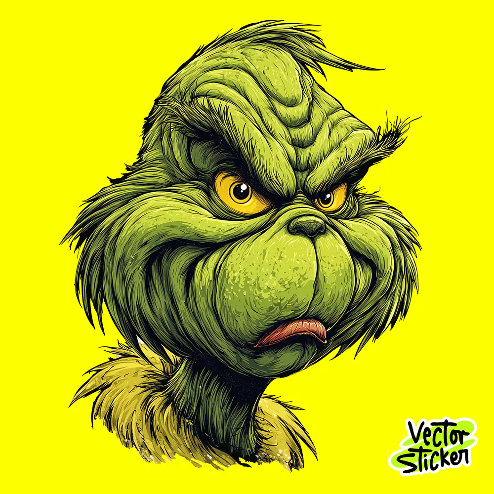 Grinch Close-Up Portrait Sticker | Expressive Green Character Vector PNG for Merch
