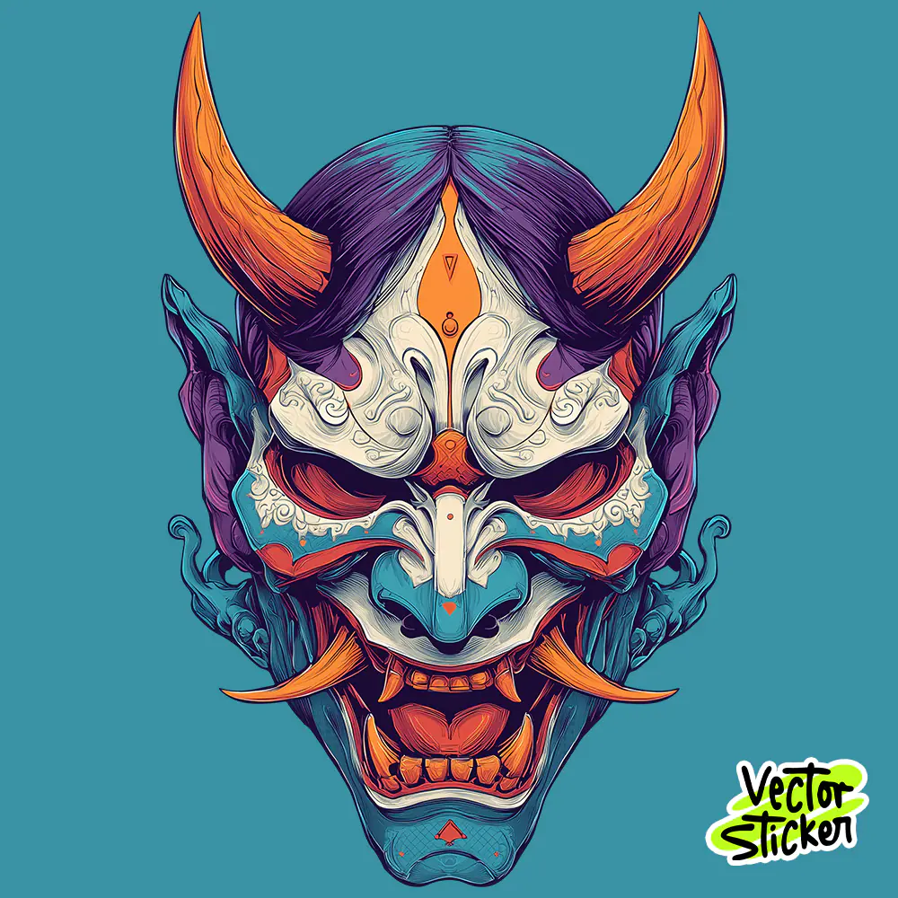 Vibrant Japanese Hannya Mask T-Shirt Design Free PNG | VectorSticker