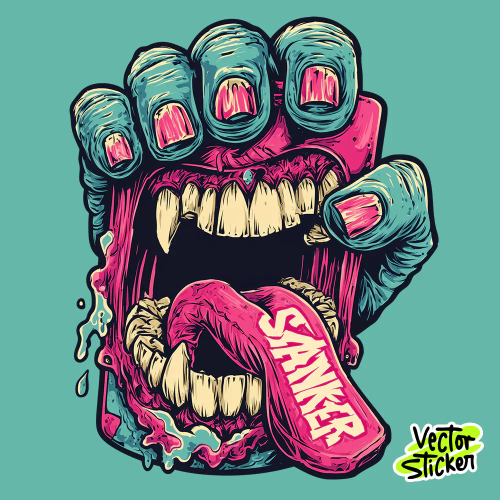 Free Monster Hand Mouth T-Shirt Design – Premium Horror Cartoon PNG