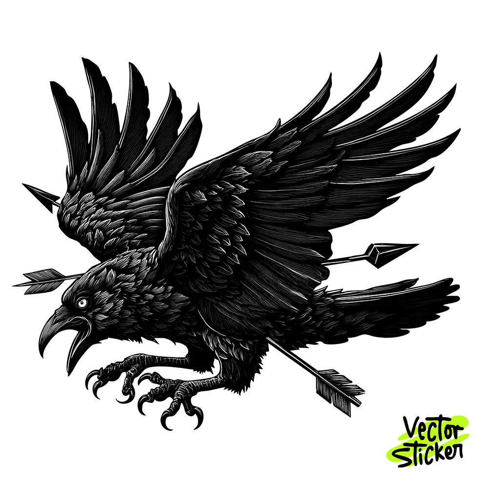 Dark Gothic Crow Arrow Illustration T-Shirt Design PNG
