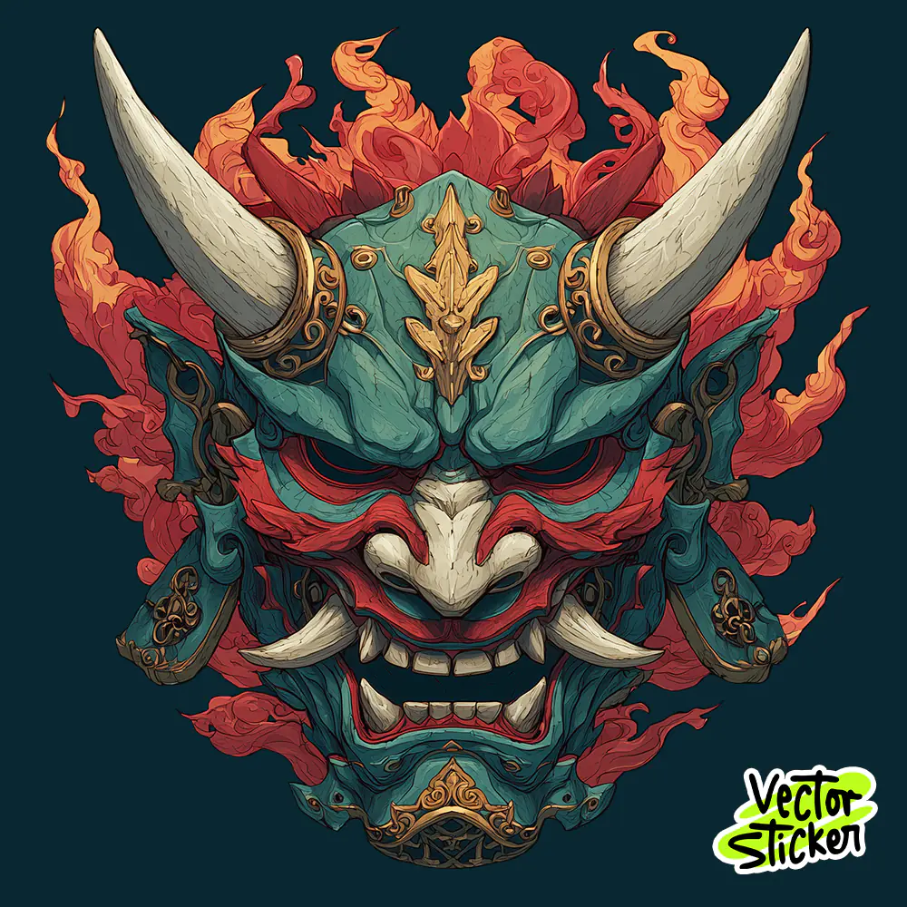Free T Shirt Designs Japanese Oni Mask Dark Illustration Blue and Red PNG