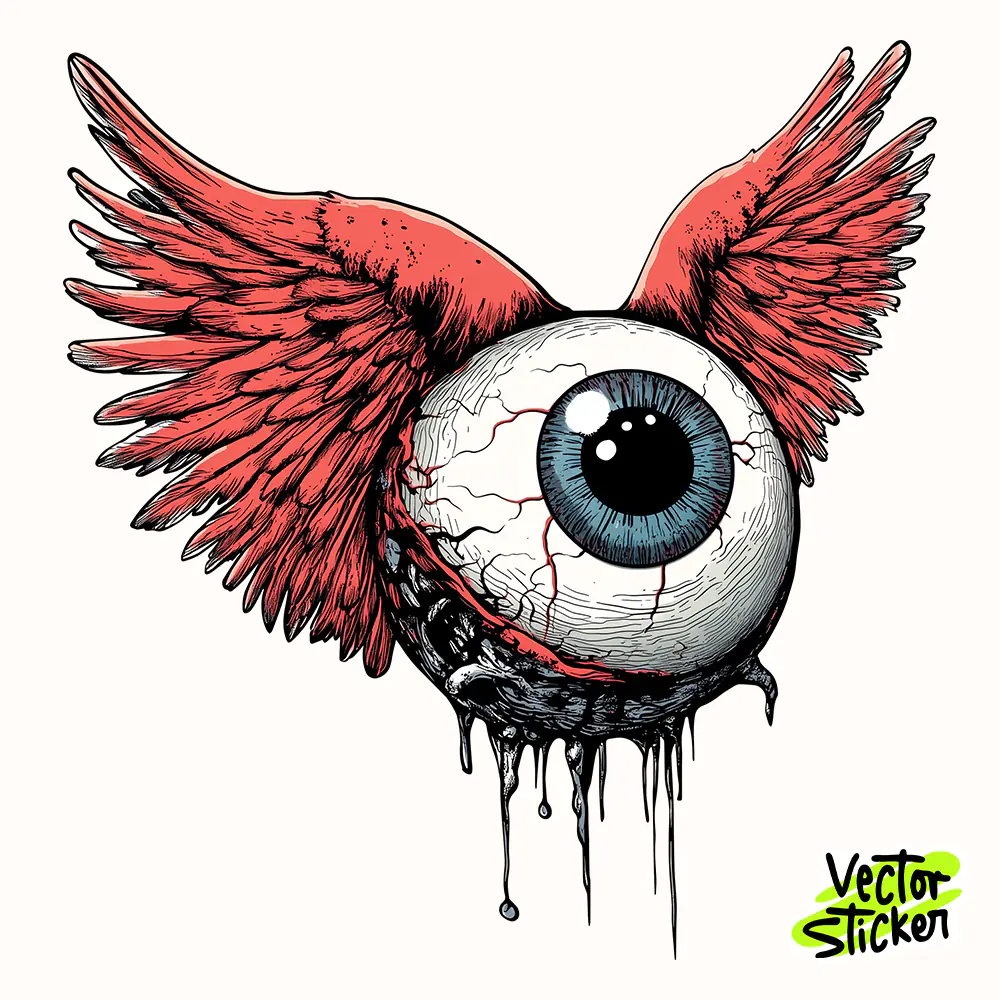 Winged Eyeball Horror Gothic Illustration T-Shirt Design PNG