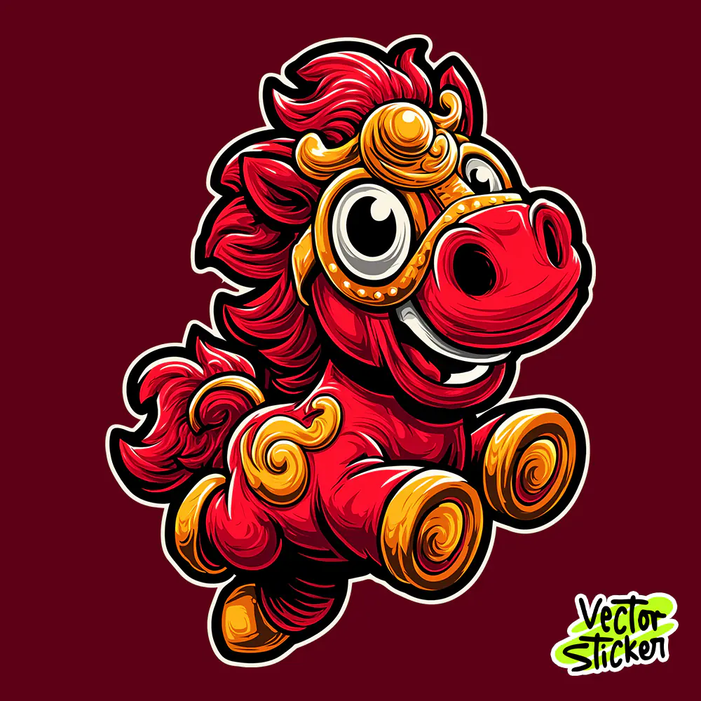 Cute Red Chinese Horse Cartoon Illustration for Chinese New Year