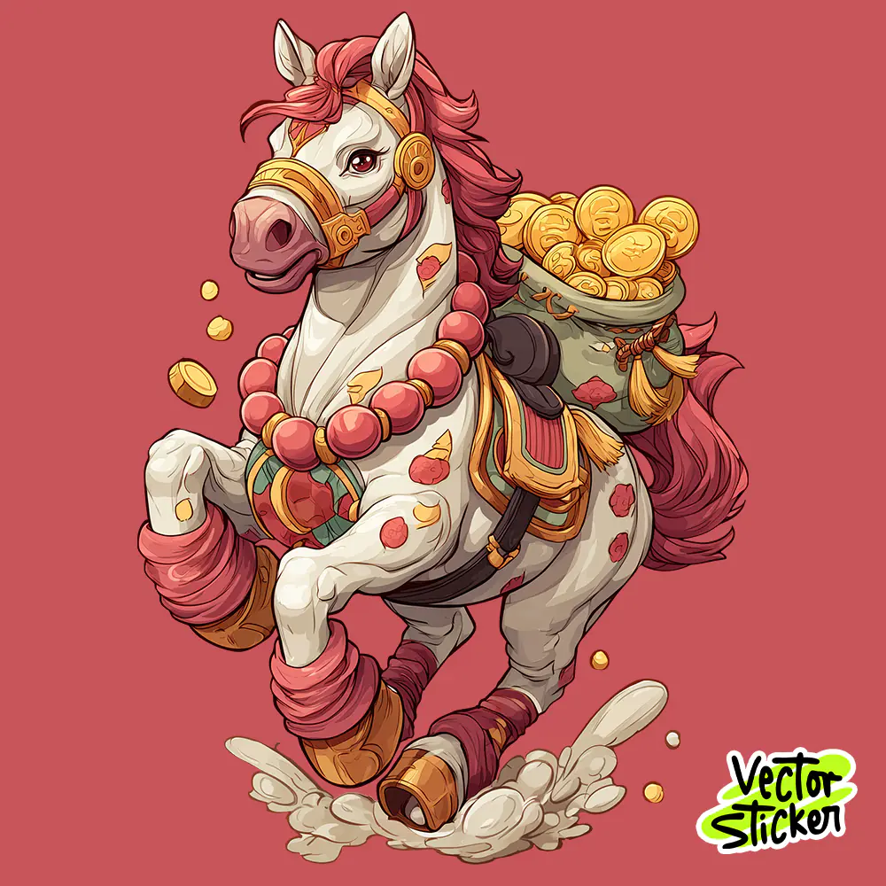 Chinese New Year Running Horse Carrying Gold Coins Illustration