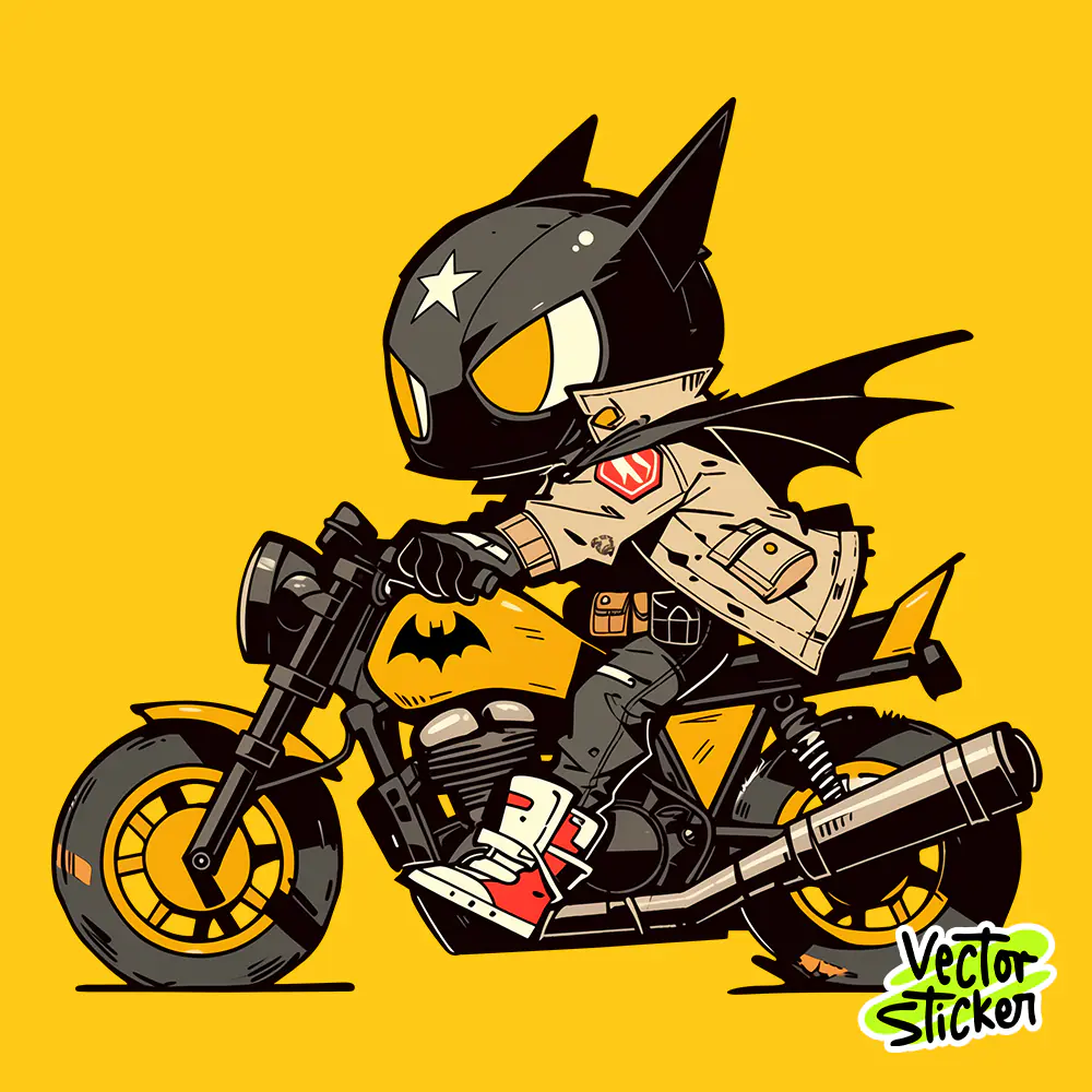 Bat Hero Motorcycle Cartoon Rider Sticker Design PNG