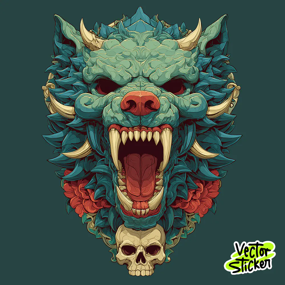 Wolf Skull Totem Floral Ornamental Dark Art PNG for T-Shirt Design