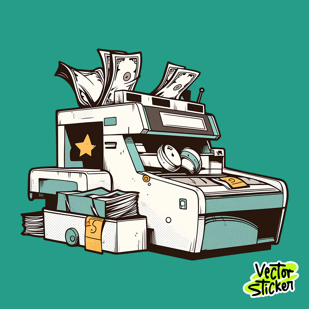 Vintage Money Counting Machine Cash Flow PNG for Sticker and T Shirt Design